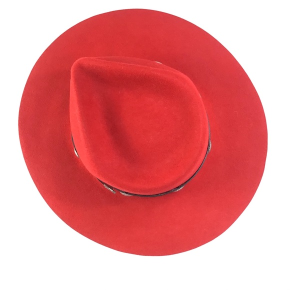 The Roundup Red Flat Brim Felt Fedora Hat - Picture 5 of 15